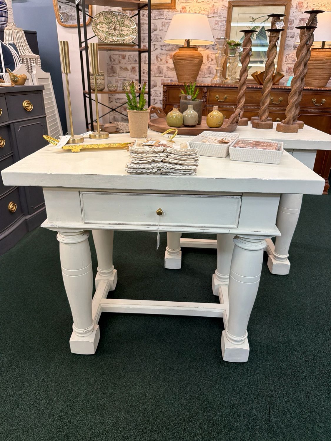 Set of Old White End tables