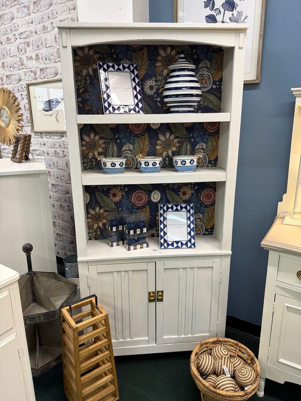 Vintage Bookcase w Wallpaper 74.5xL34xD12