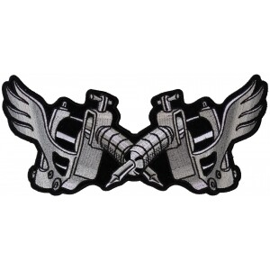 Winged Tattoo Guns Embroidered Iron on Patch