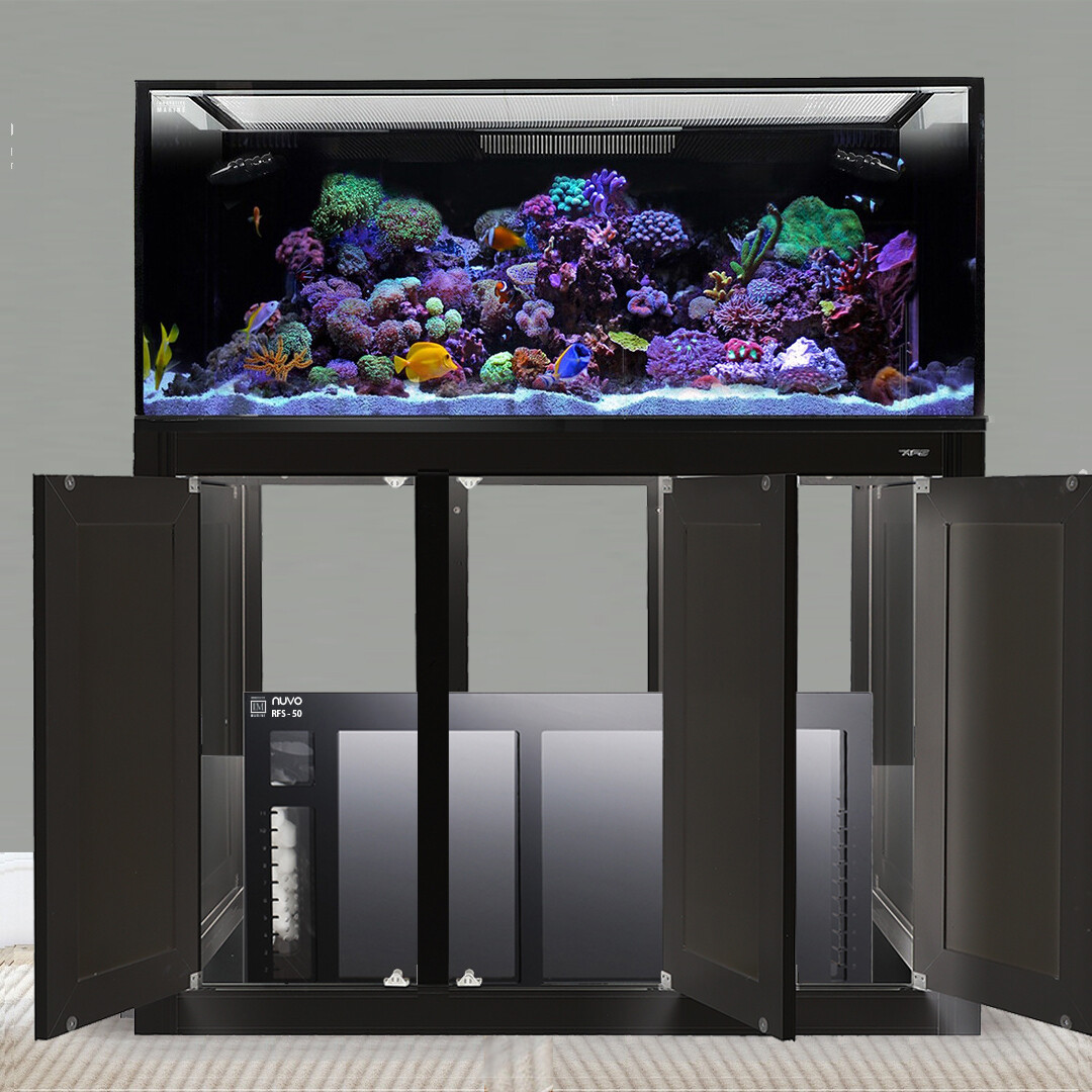 NUVO EXT 170 Gallon Reef Ready Aquarium + Black APS Stand + RFS Acrylic Reef Sump