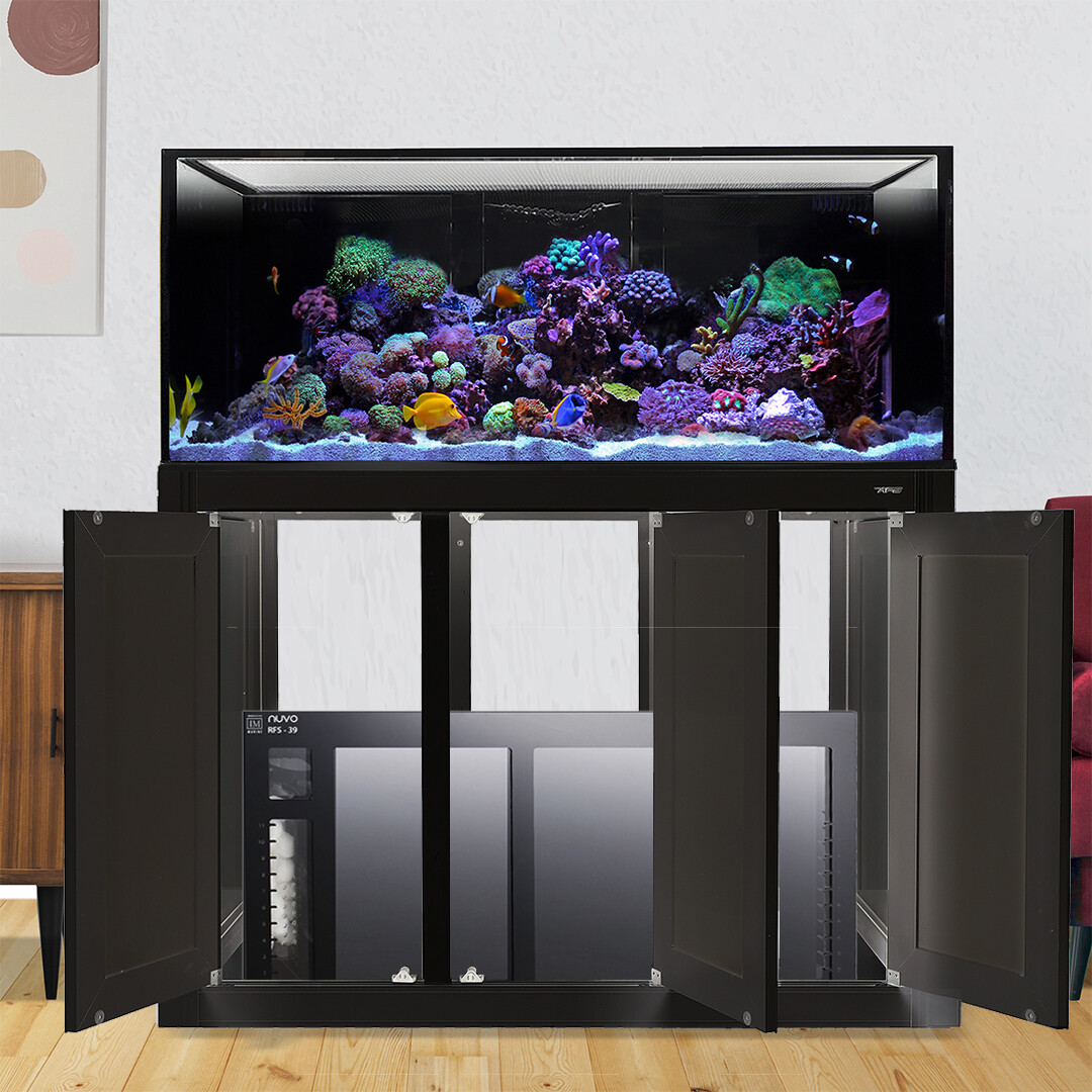 NUVO INT 100 Gallon Reef Ready Aquarium + Black APS Stand + RFS39 Acrylic Sump