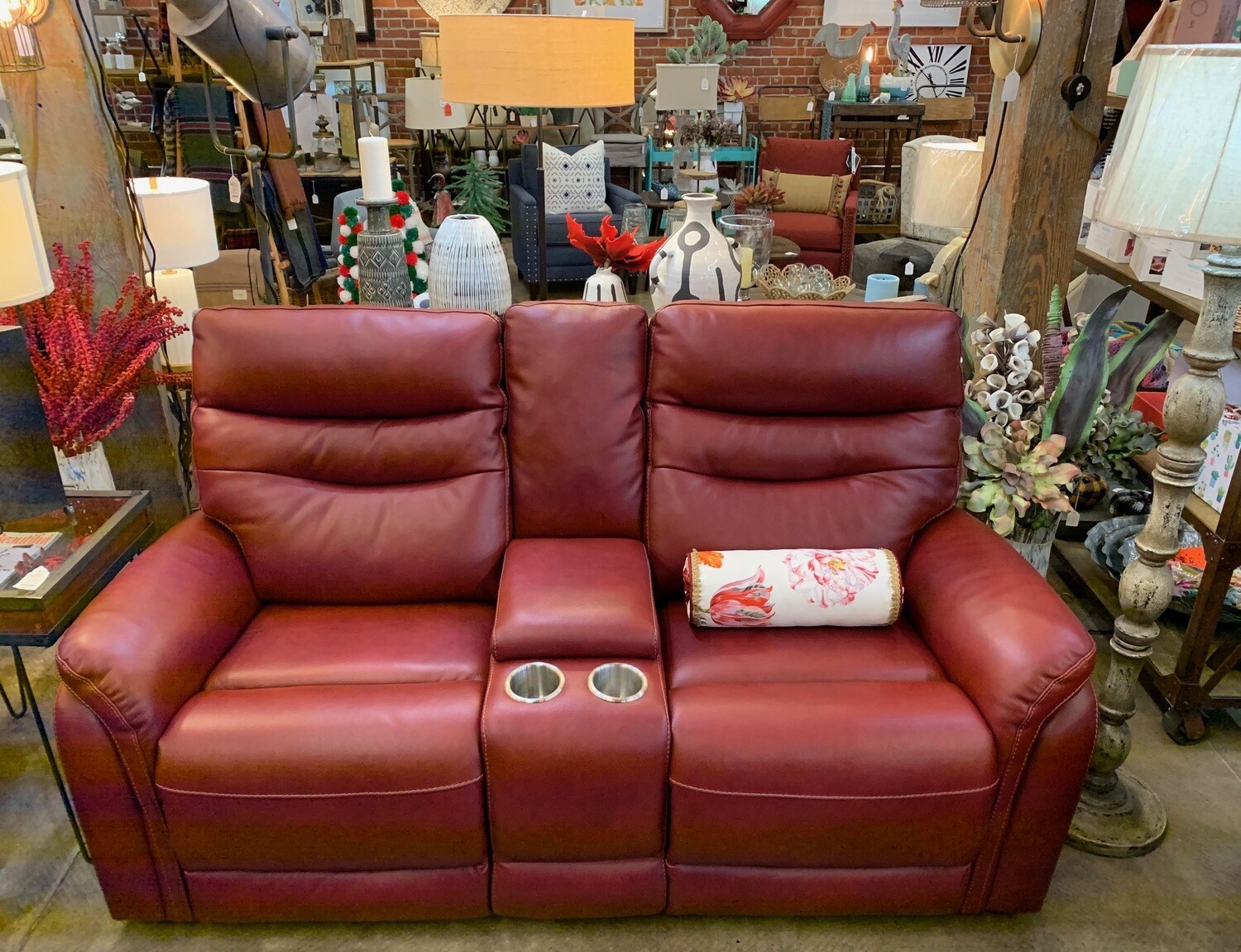 Red Leather Motion Loveseat