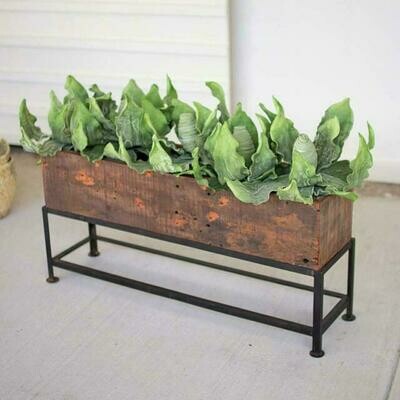 Recycled Wooden Planter With Iron Base