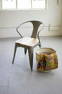 Metal Arm Chair with Worn Recycled Wood Seat