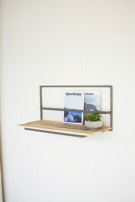 Recycled Wood &amp; Metal Shelf W/Magazine Rack
