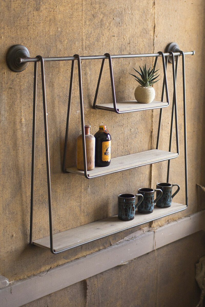 Wood &amp; Metal Triple Hanging Shelf