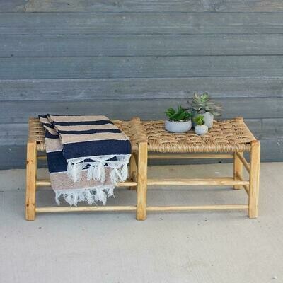 Woven Rush &amp; Wood Bench