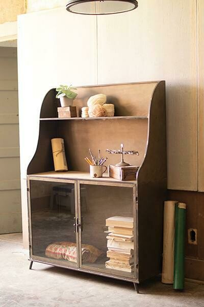 Wood &amp; Metal Buffet W/2 Glass Doors