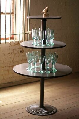 Raw Finish Three-Tiered Round Metal Display Tower