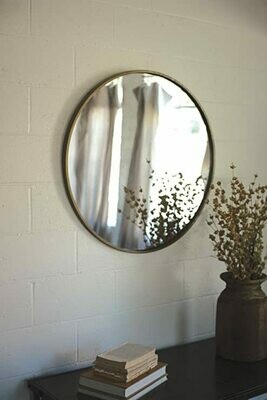 Round Antique Brass Metal Framed Mirror