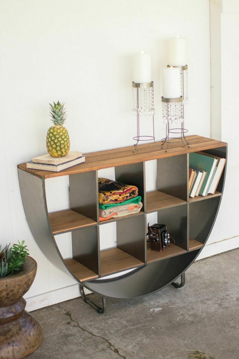 Semi Circle Console W/Recycled Wood Shelves