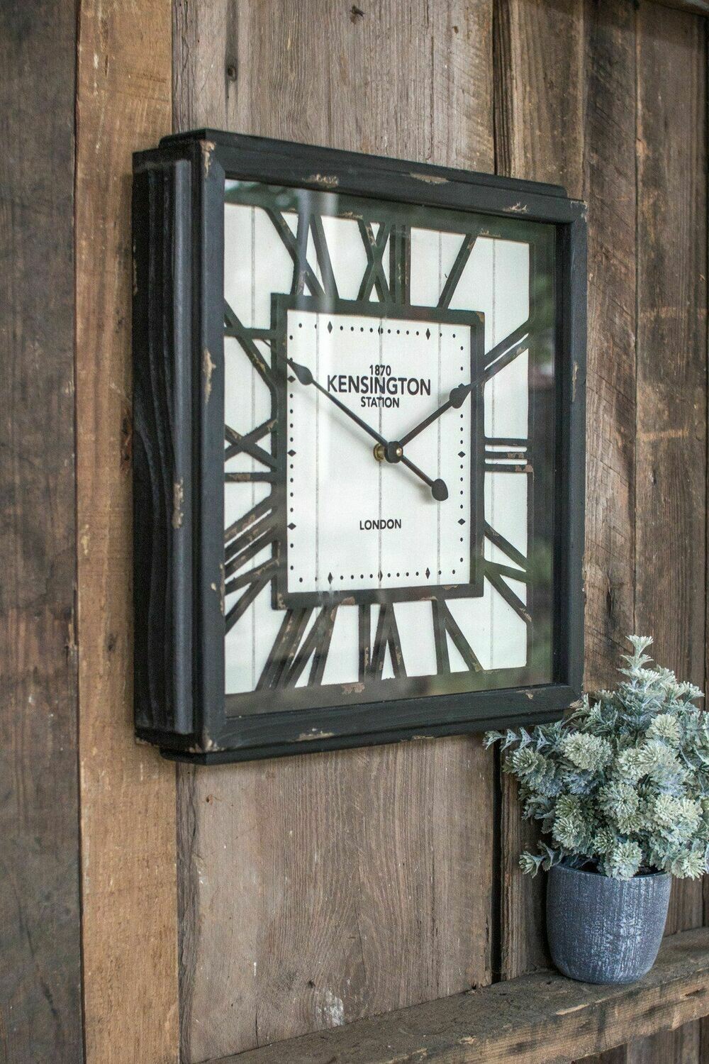 Square Black Clock w/Roman Numerals