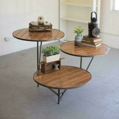 3 Tiered Round Wood &amp; Metal Display