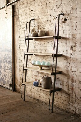 Leaning Wood &amp; Metal Shelving Unit