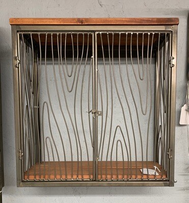 Recy Wood &amp; Iron Hanging Cabinet w/Wire Woodgrain