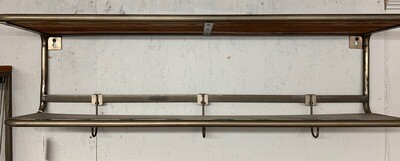 Lg. Wood &amp; Metal Wall Shelf &amp; Coat Hooks