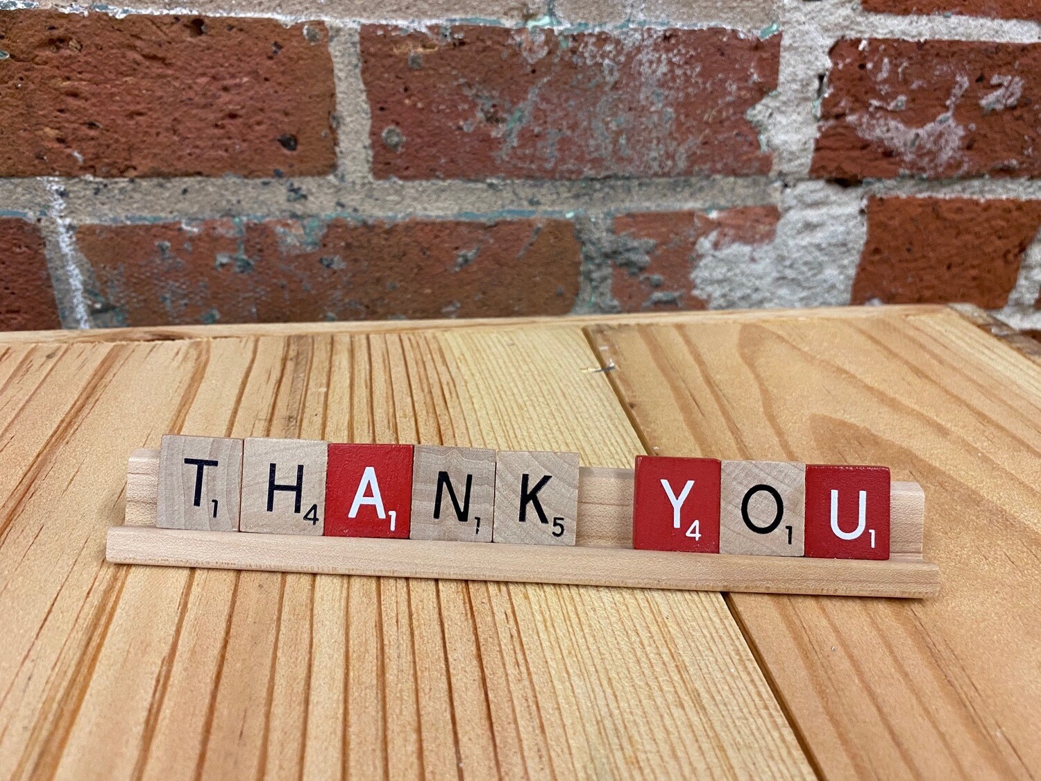 Thank You 2 Large Scrabble Tray 7&quot;L x 0.75&quot;W