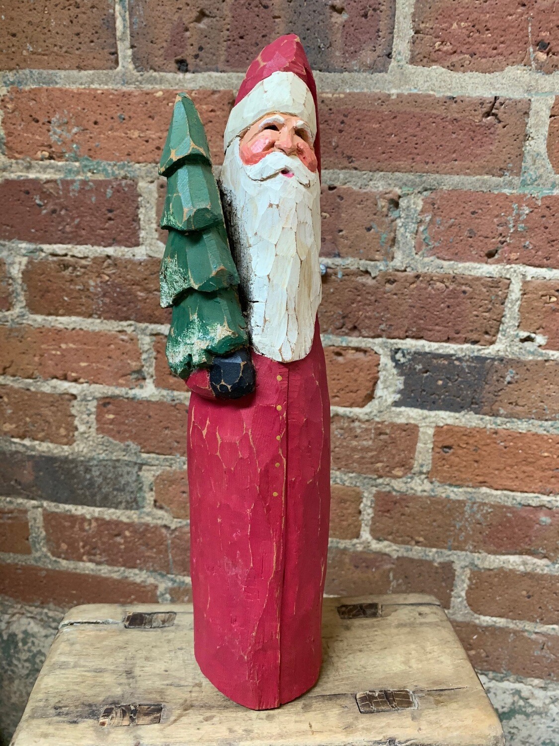 13&quot; Hand Carved Santa w/ Tree