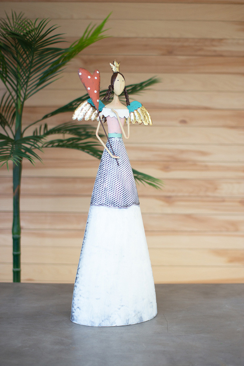 Painted Metal Angel Holding A Heart