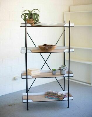 Metal Enamelware and Wood Shelving Unit