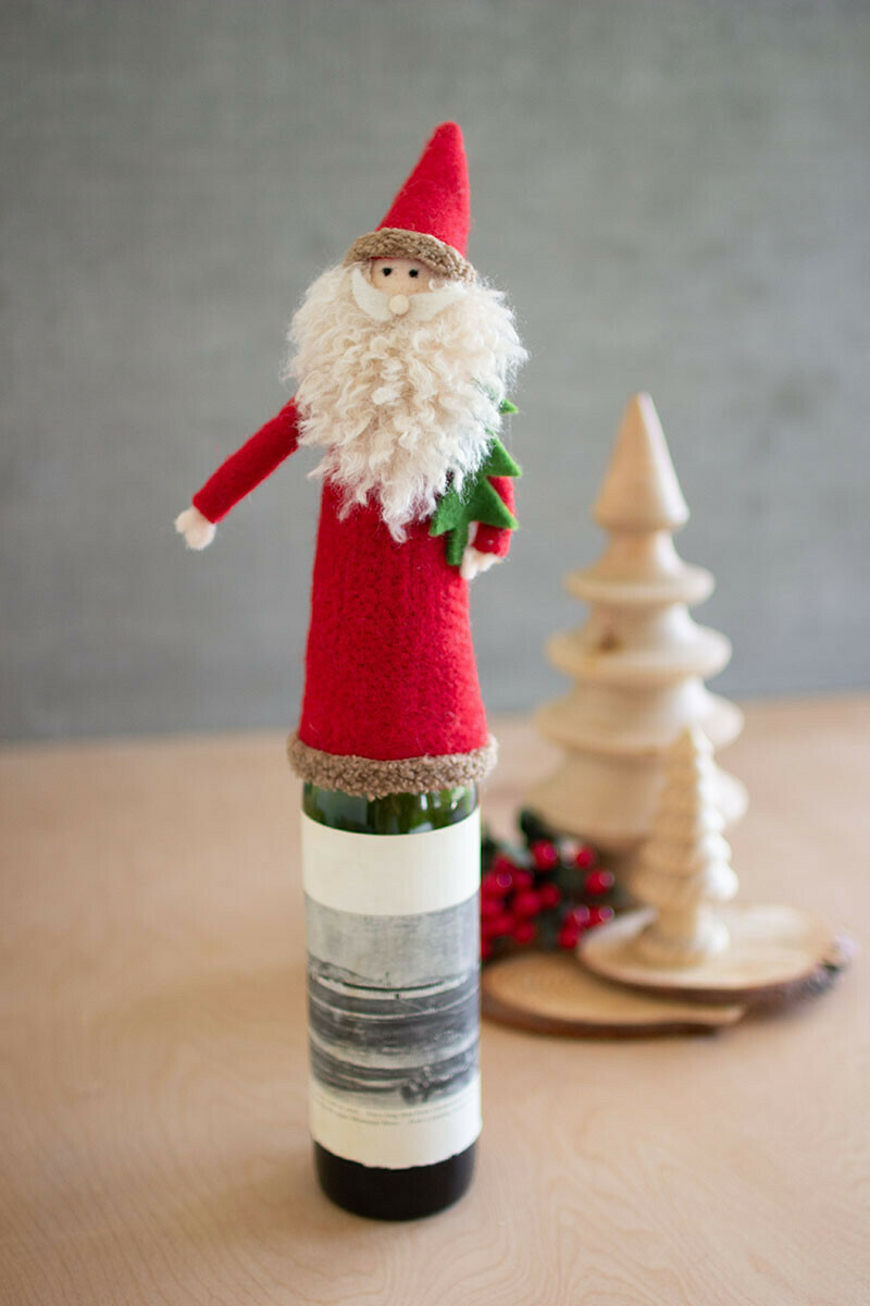 Felt Santa Wine Topper Felt Santa Wine Topper