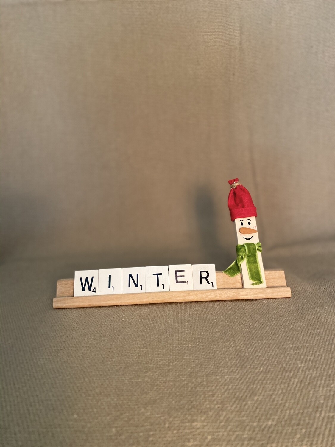 Winter w/Snowman Clip Lg. Decorative Scrabble Tray 7&quot;L x 1&quot;H