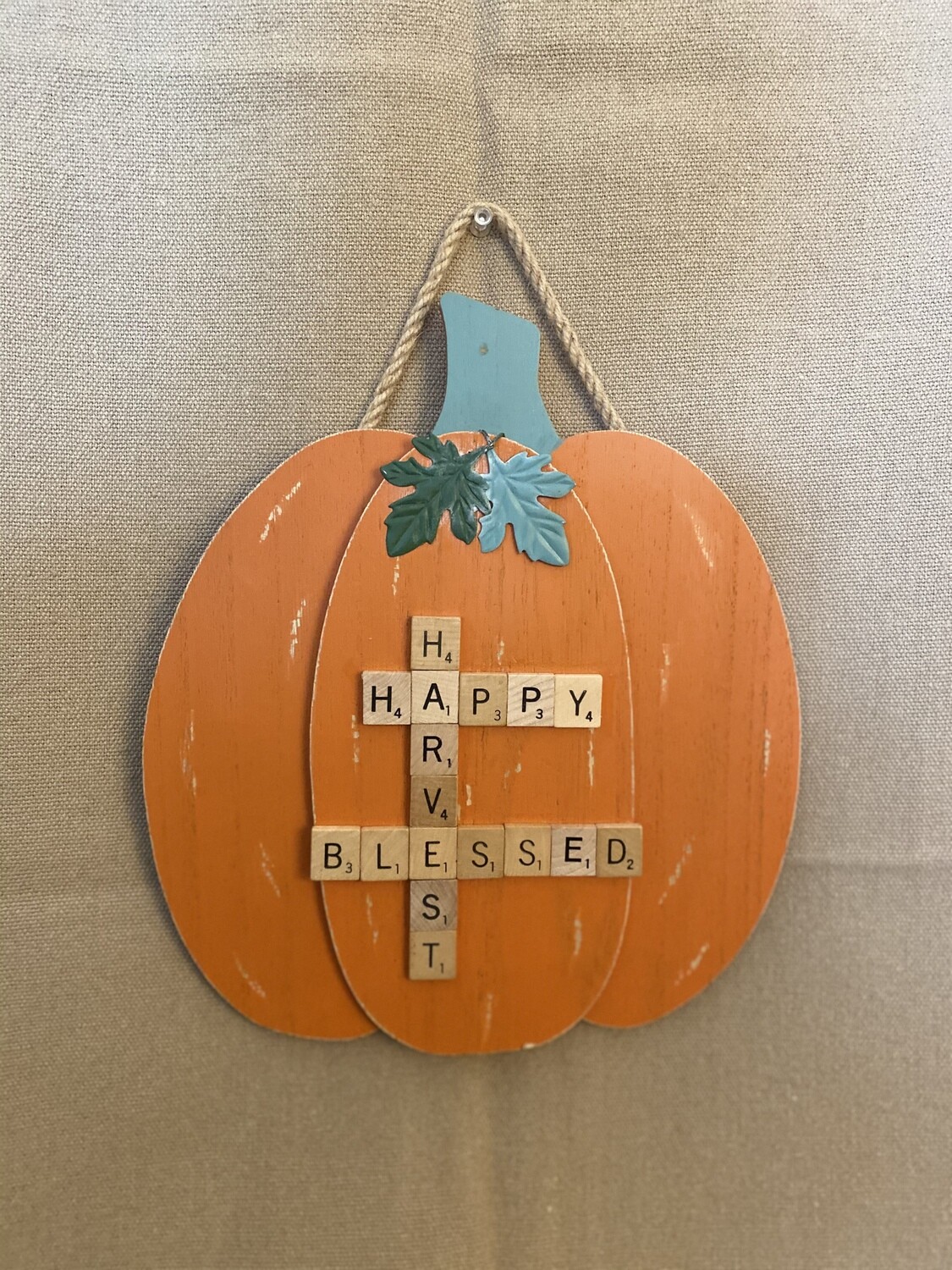 Orange Scrabble Pumpkin Ex. Lg. Wall Plaque 10.25&quot;L x 11.5&quot;H