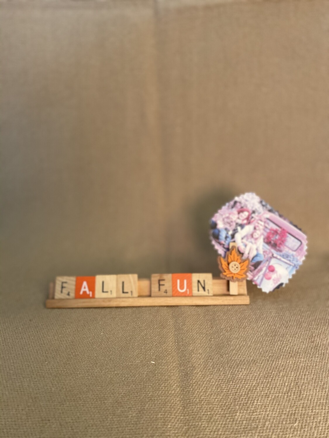 Fall Fun w/Leaf Clip Lg. Decorative Scrabble Tray 7&quot;L x 0.75&quot;H