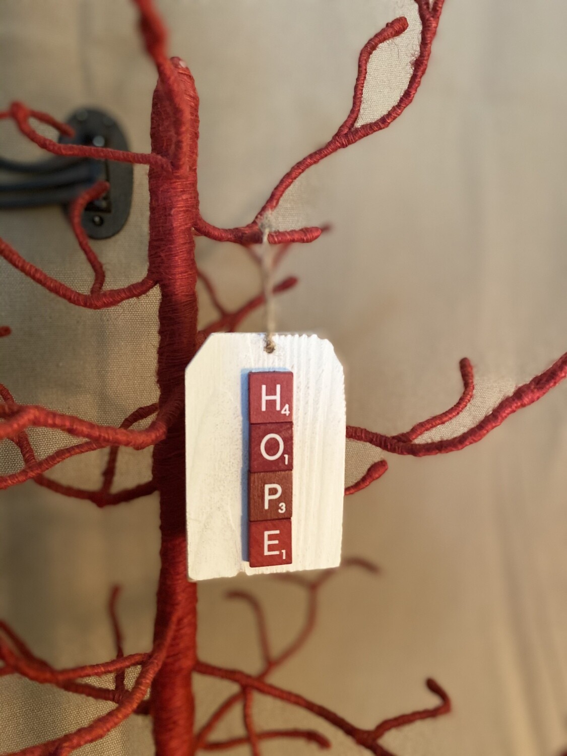 Hope Red Sm. Scrabble Tag Ornament 2.5&quot;L x 4&quot;H