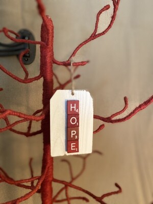 Hope Red Sm. Scrabble Tag Ornament 2.5&quot;L x 4&quot;H