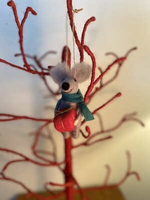 Grey Felt Koala w/Red Present Ornament