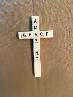 Amazing Grace Lg Scrabble Cross 8"L x 4.5"H