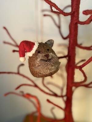 Brown Felt Cat Head w/Bowtie Ornament