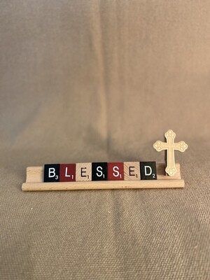 Blessed w/Cross Lg. Decorative Scrabble Tray 7&quot;L x 0.75&quot;H