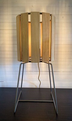 Wood Slatted Cylinder Tall Table Lamp
