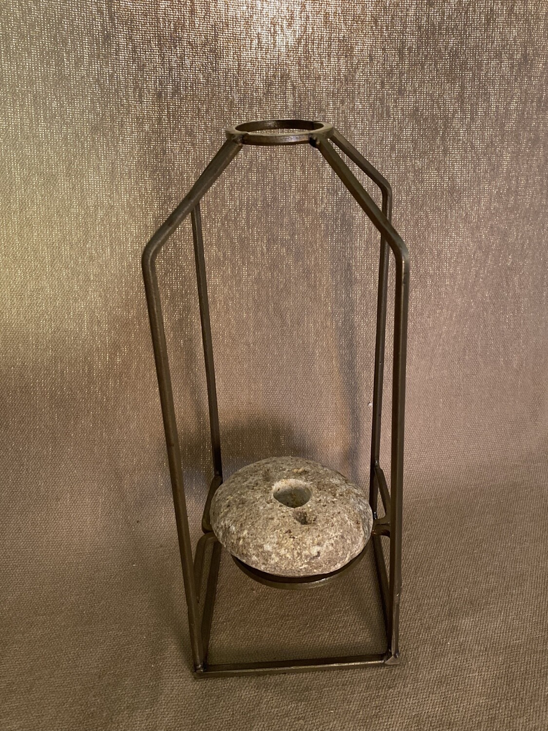 River Rock &amp; Metal Candle Holder