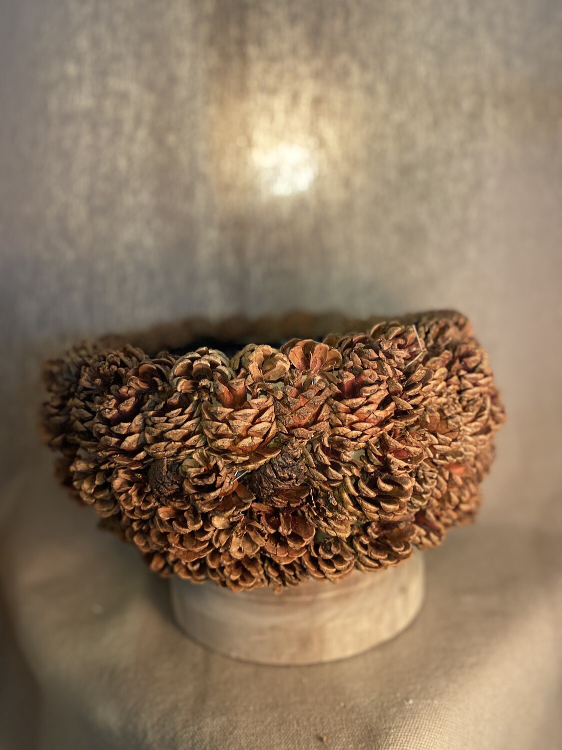 Pinecone Urn w/Turned Natural Wood Base - Short