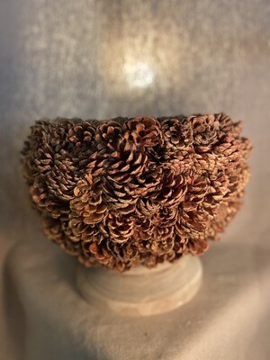 Pinecone Urn w/Turned Natural Wood Base - Tall