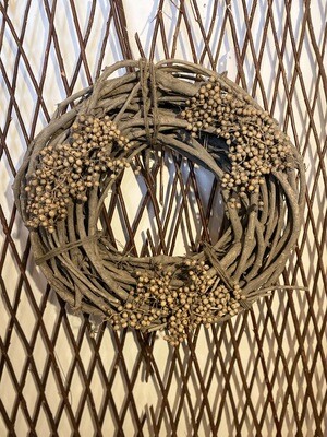 Frosted Grey Bani Vine Wreath w/Canella Berries - 22"D Frosted Grey Bani Vine Wreath w/Canella Berries - 22"D