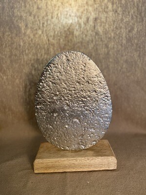 Silver Egg on Wooden Stand-Lg