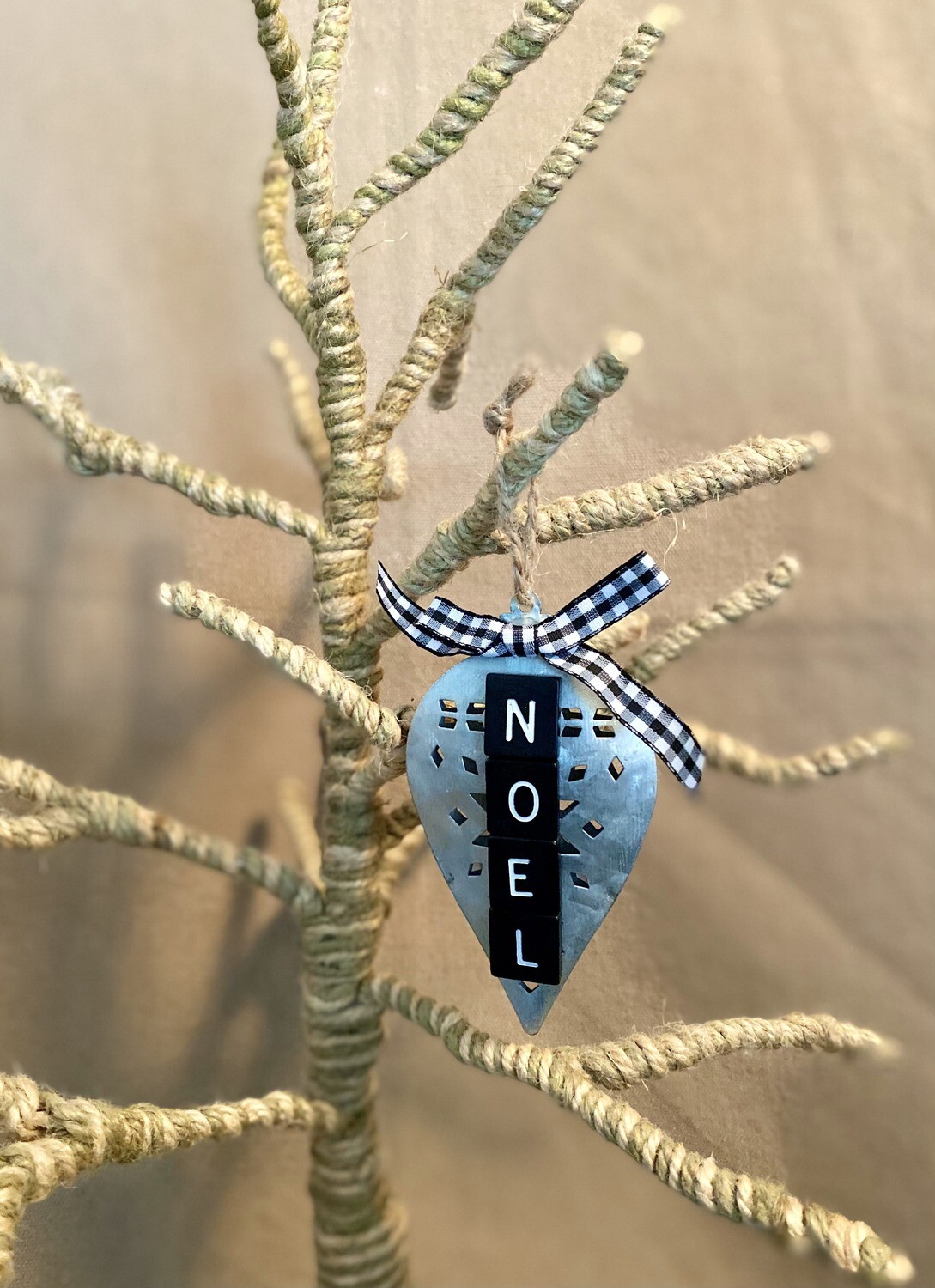 Noel Scrabble Teardrop Metal Ornament 2.5&quot;L x 4.75&quot;H