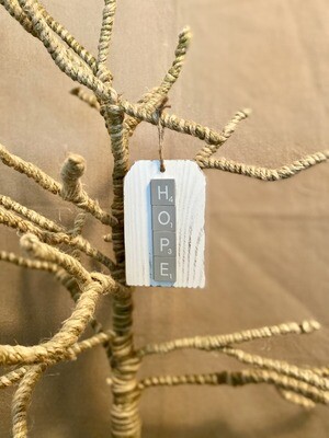 Hope Grey Sm. Scrabble Tag Ornament 2.5&quot;L x 4&quot;H