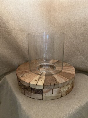 Round Hurricane w/Recycled Wood Base 12&quot; x 12&quot;t