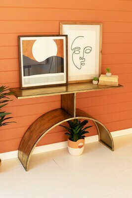 Antique Brass Console Table With Arched Base