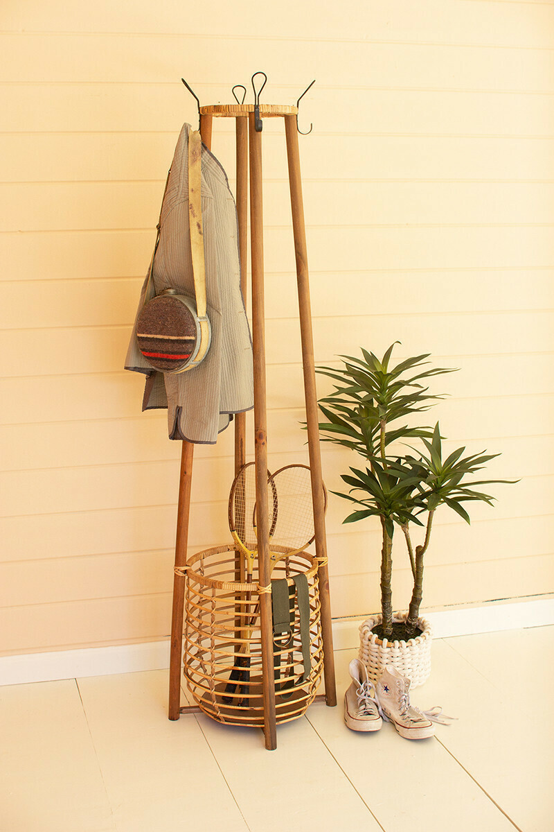 Tall Rattan Coat Rack With Umbrella Basket Tall Rattan Coat Rack With Umbrella Basket