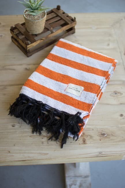 Cotton Throw-Orange &amp; White