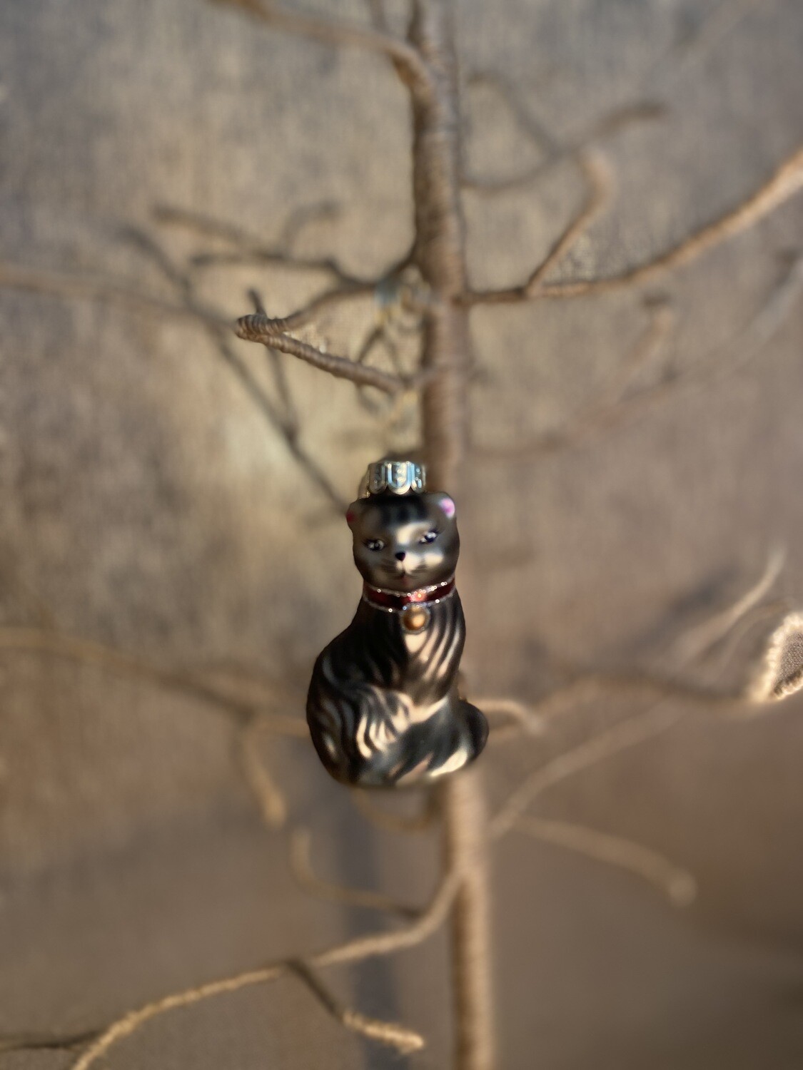 Silver Glass Cat Ornament