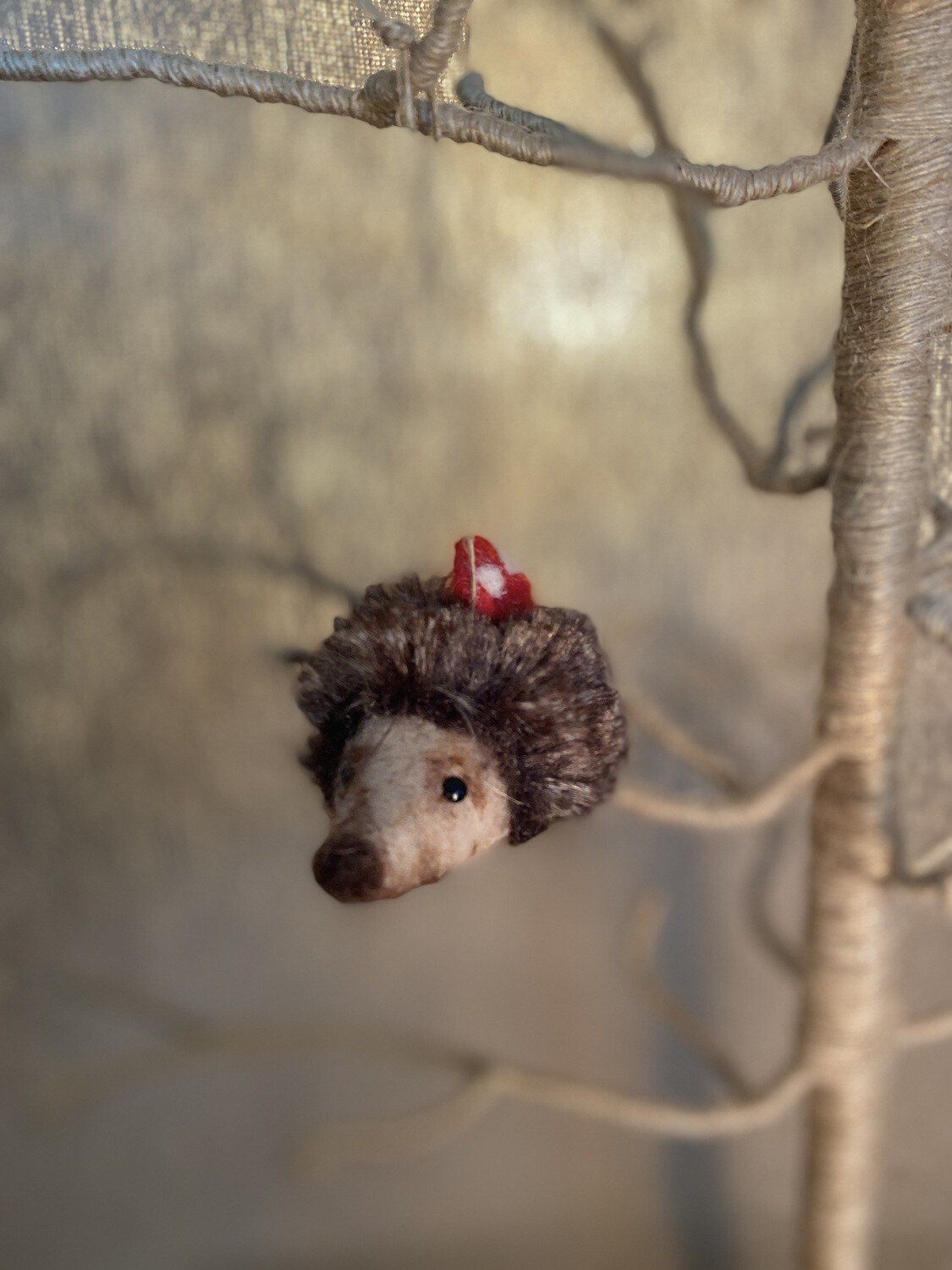 Felt Hedgehog with Mushroom Ornament