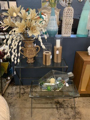 Sm Rectangle Metal Console Table w/Glass Top