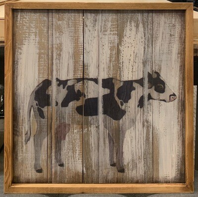 Cow Print on Framed Wooden Panel